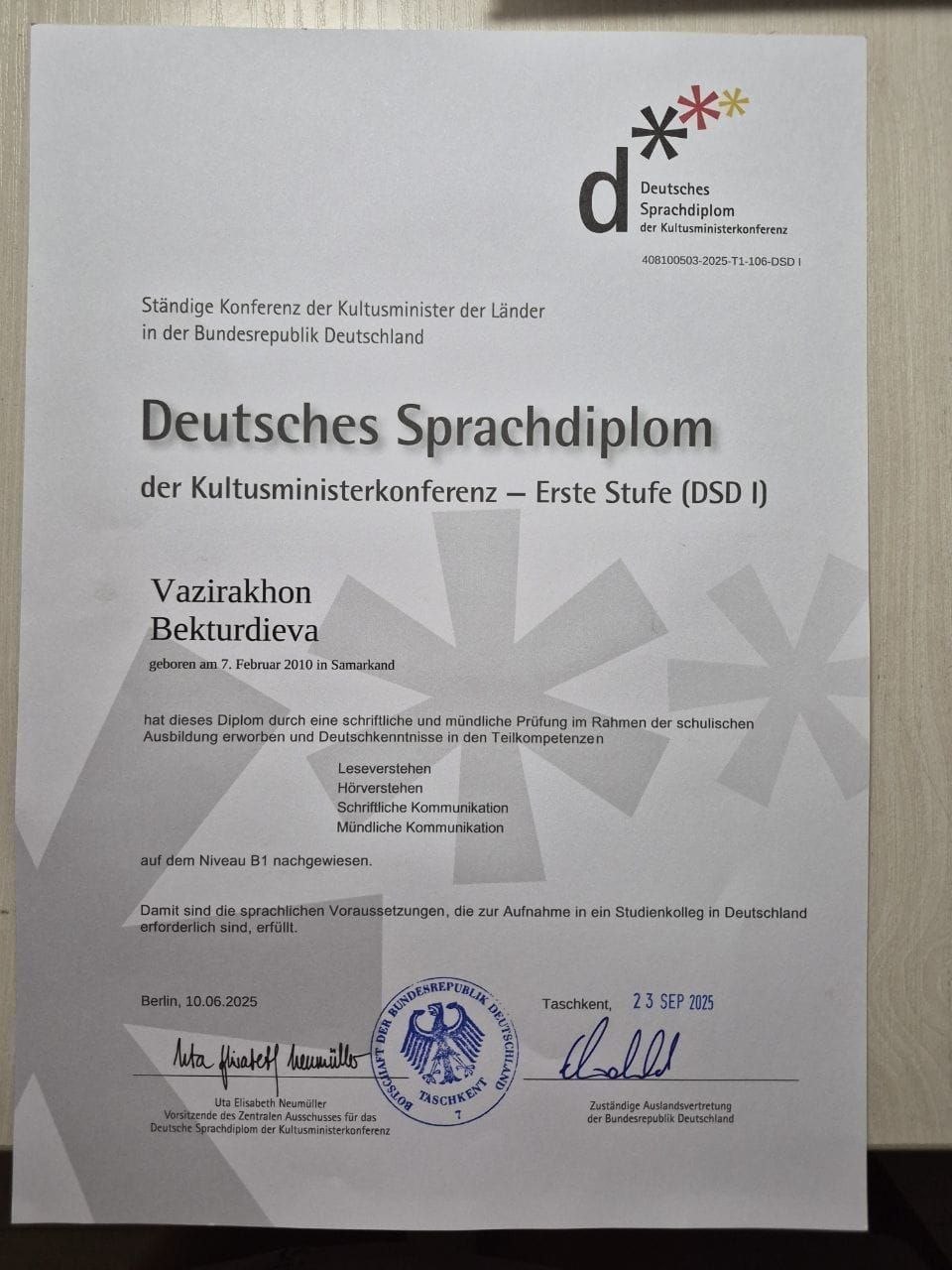 DSD I certificate